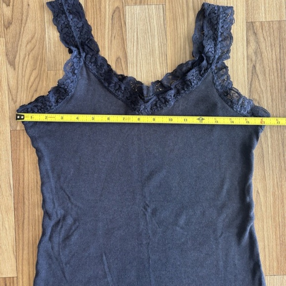 Lace Trim Ribbed Cami Tank Navy Blue Size Large Layering Coquette Y2K 90's Fairy - Picture 6 of 9
